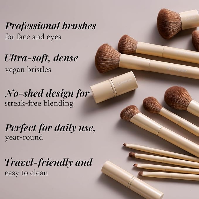 Professional Makeup Brushes BS-MALL With Travel Case - Kabuki Brush Eyeshadow Brush, Concealer Brush, Blush Brush Bronzer & Foundation 20 Pcs, Labeled Daily Use Gift Box Aluminum Ferrules (Beige)