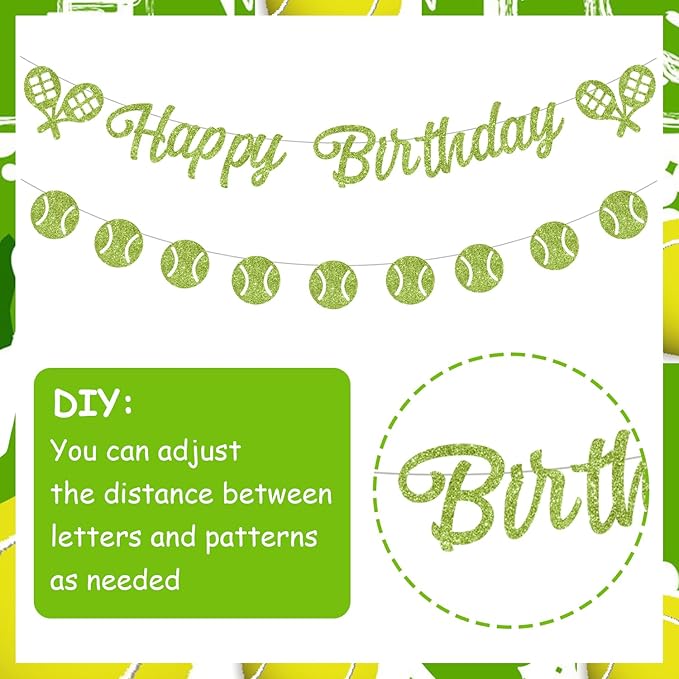 Green Tennis Sports Themed Decor - Latex Balloons, Cake Toppers, Glitter Banners & Baby Shower Inspirations