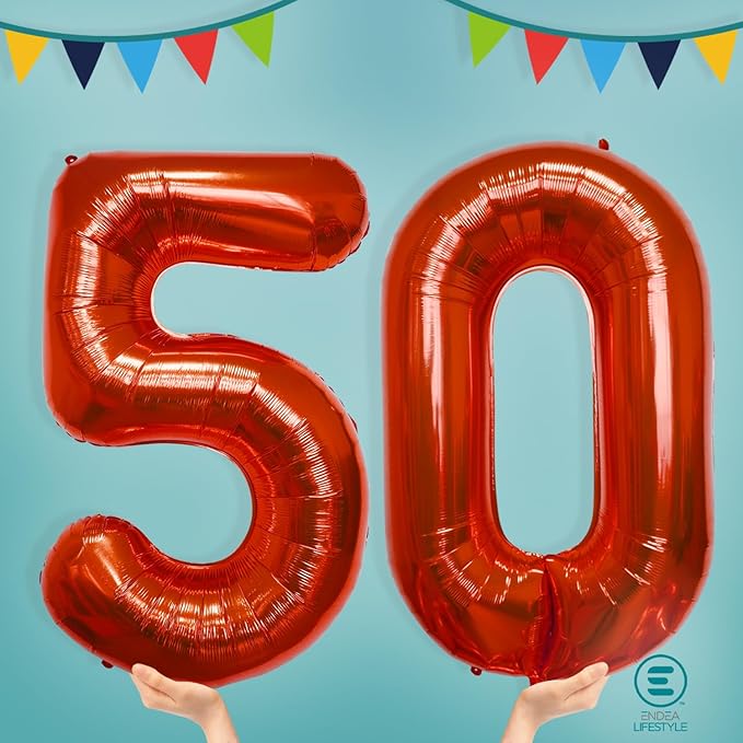 40 Inch Large Red Number Celebration and Decoration Balloon for Birthday Parties, Graduations, Anniversaries, Weddings, Photo Shoots, Special Events - Helium Foil Mylar (Red Number 50)