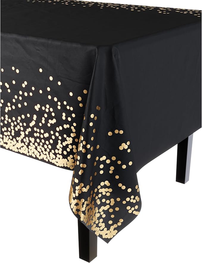 Exquisite 12-Pack Premium Plastic Tablecloth 54in. x 108in. Rectangle - White and Gold
