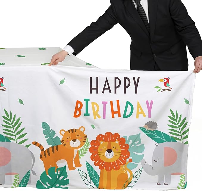 Gatherfun Safari Theme Party Supplies Disposable Tablecloth Plastic Waterproof Table Cover for Jungle Safari Birthday Party Decorations, 3 Pack 54X108inch