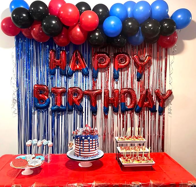Black Red and Blue Balloons, 50PCS Red and Blue Party Balloons, 12Inch Spider Theme Balloon Metallic Silver Black Red Blue Balloons for Boys Birthday Graduation Baby Shower Party Decorations