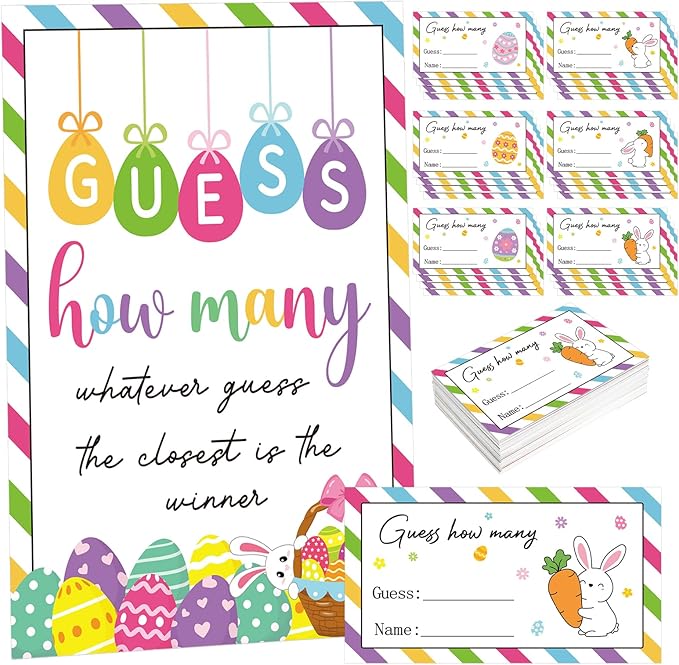 COCHIE Spring Easter Game for Family Adults Office Large Groups Party, Easter Egg Guess How Many Games, Spring Families Classroom Activities Game with Guesses Cards - 60 Players (Bunny Eggs)