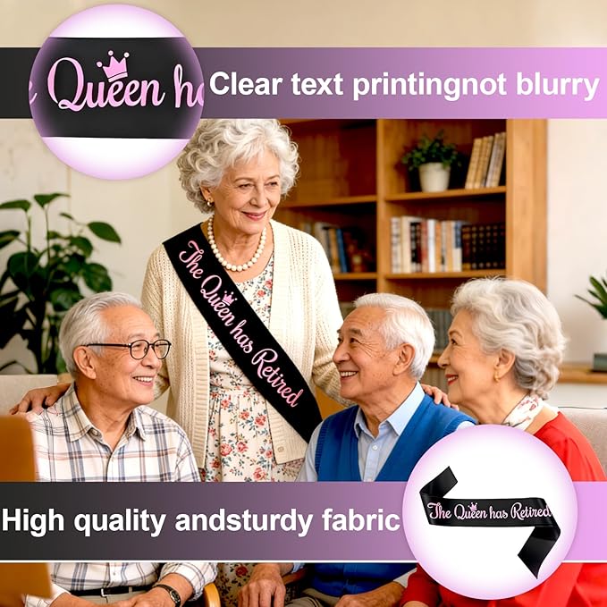 meleg otthon The Queen has Retired Sash, Black and Pink Retirement Sash for Women, Suitable for Retirement Party, Events, Decorations