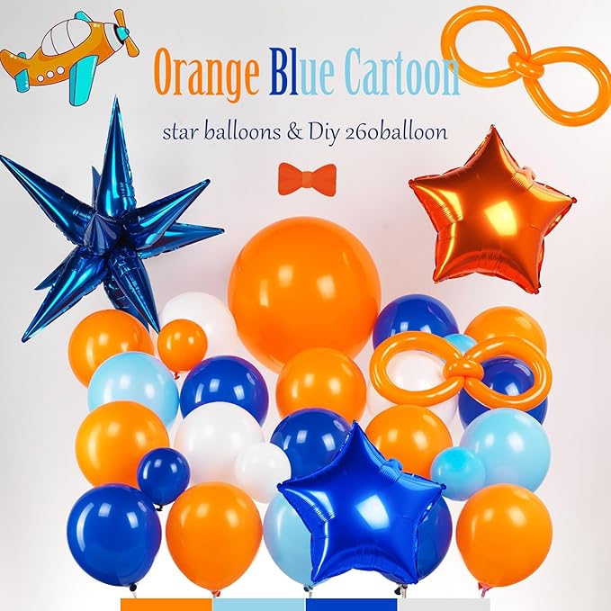 Blue and Orange Balloon Garland Arch Kit 110PCS with long balloon Mylar Foil Star Shape Balloons for kids 3th 6th TV Cartoon dog baby Theme Birthday baby shower Party Decorations