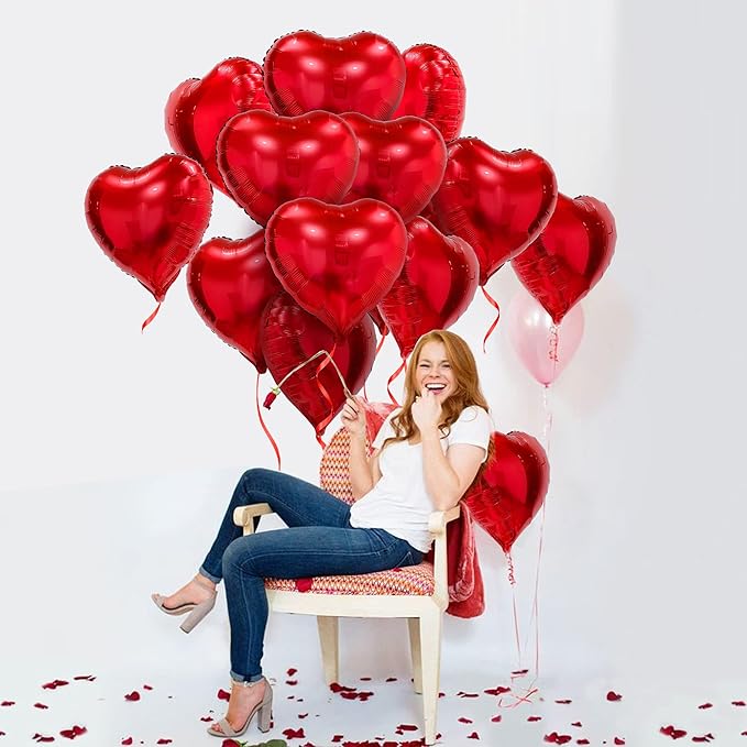 Red Heart Balloons, 20 Pcs18 Inch Heart Shape Foil Balloons Love Balloons for Valentines Day Decorations, Galentines Balloons for Birthday Wedding Anniversary Party Decors