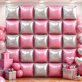 50Pcs Pink and Silver Square Foil Balloons Wall Backdrop, Double Sided Metallic Foil Balloons Tunnel Arch Garland Kit for Photo Booth Birthday Wedding Halloween Christmas Party Decorations