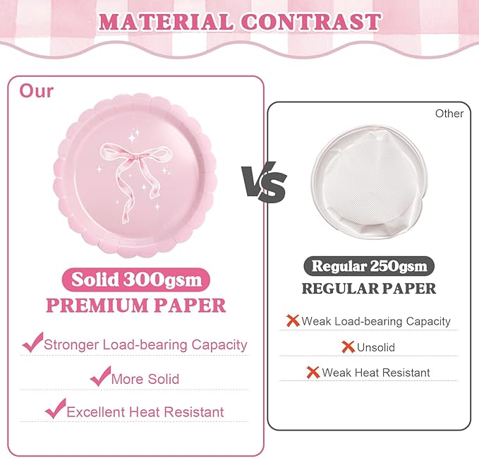 300 Pcs Pink Bow Plates, Cups, Napkins and Tableware Sets for Coquette Birthday Decorations, Party Supplies Include Straws, Pink Birthday Decorations Which Can Serve 50