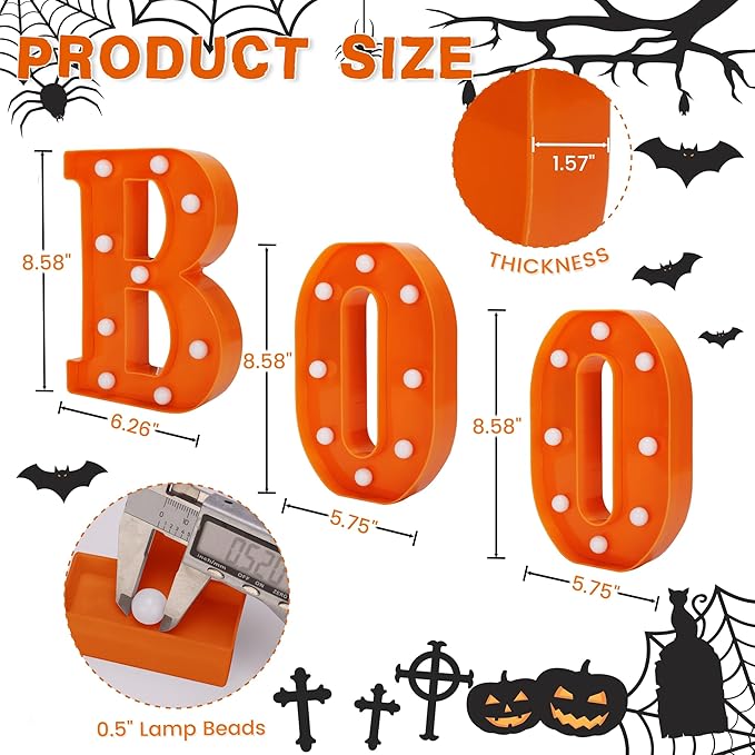 Halloween Decorations - Boo Light Up Letters Sign, Battery Operated LED Marquee Letter Lights for Halloween Mantel Decor, Window, Porch, Party Home Decor(Orange)