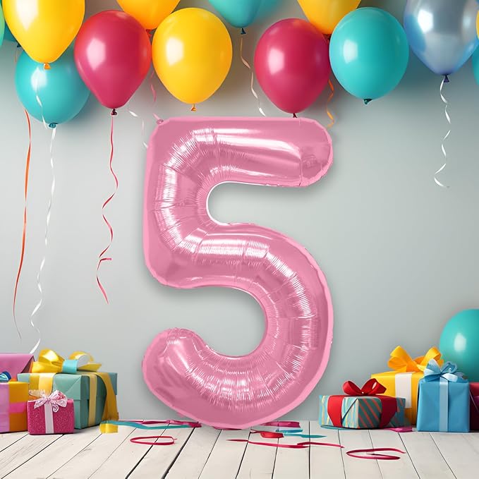 40 Inch Large Pink Number Celebration and Decoration Balloon for Birthday Parties, Graduations, Anniversaries, Weddings, Photo Shoots, Special Events - Helium Foil Mylar (Pink Number 5)
