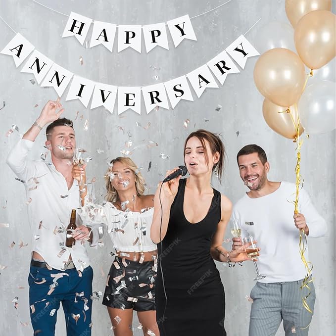 Happy Anniversary Banner,Valentines Day Wedding,Love Party and Background Indoor Outdoor Decorations