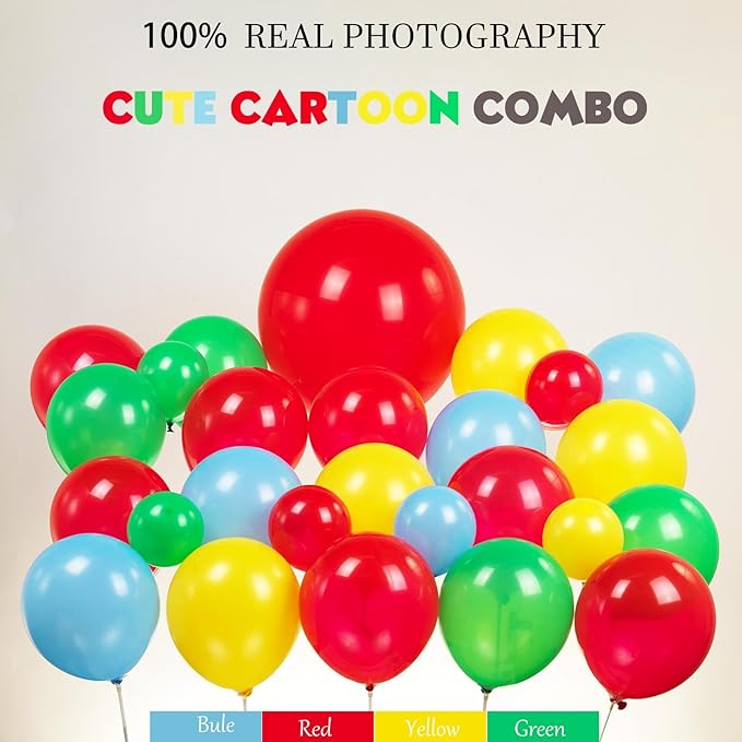 Sesame Friends Birthday Party decorations 150+ Pcs Cartoon Theme primary color Balloon Garland Kit Red Blue Yellow Green Latex Balloon Arch For kid birthday supplies