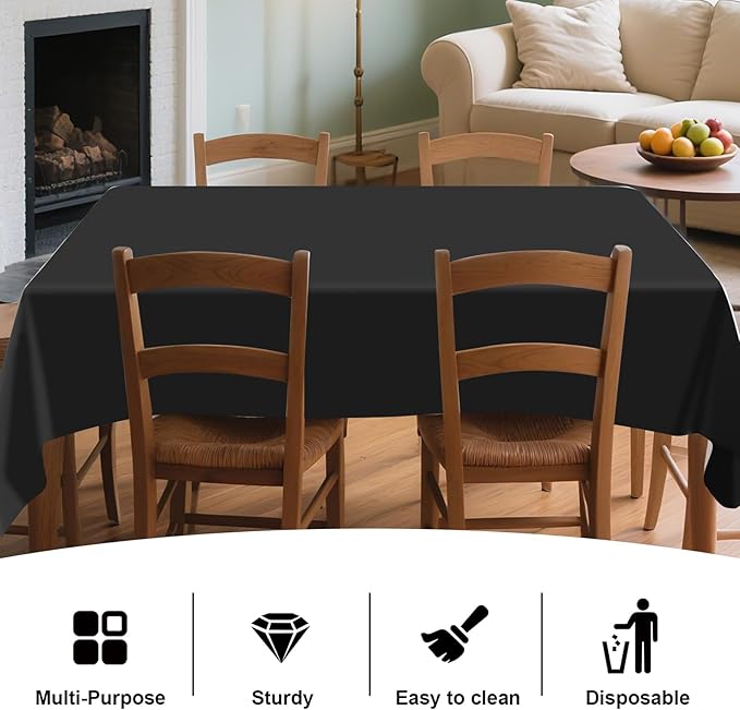 6 Pack Premium Black Plastic Table Cloth -70 X 120 Inch Rectangle Tablecloth, Disposable Tablecloth Plastic Table Cover for Parties (6, Black, 70" X 120" Rectangle)