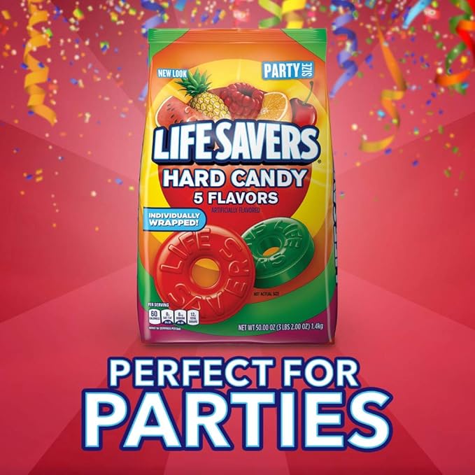 LIFE SAVERS Hard Candy Bag 5 Flavors, Hard Candy Individually Wrapped for Goodie Bags, Road Trips, Treats, Offices, Celebrations, 50-Ounce Party Size (Pack of 2)