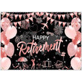 Mocsicka Happy Retirement Backdrop Pink Rose Gold Balloons Women Happy Retirement Banner Party Decorations Photo Booth Props (Pink, 8x6ft)