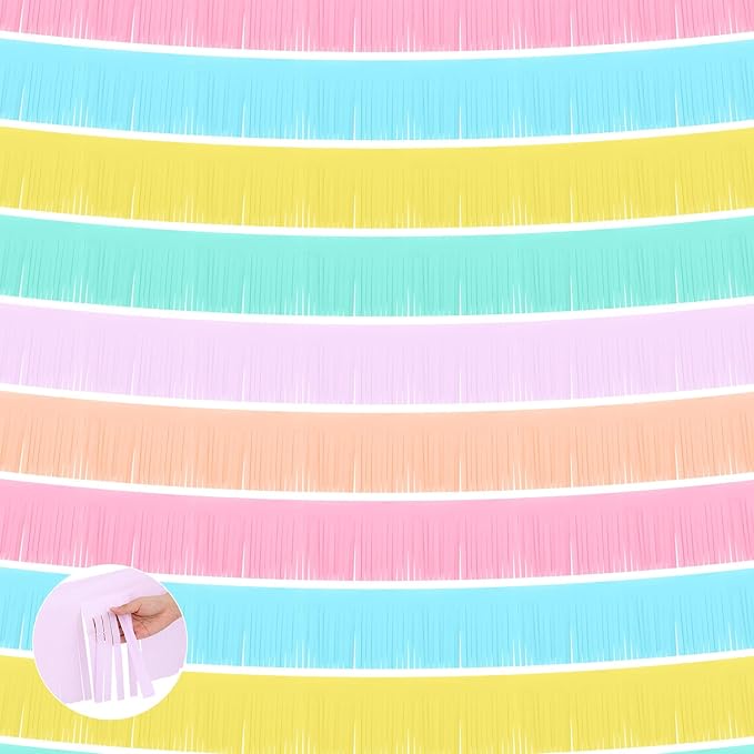 Taiyin 12 Pack 120 Feet Macaron Fringe Garland Tissue Pastel Paper Fringe Tassel Party Garland Wall Hanging Banner Backdrop Streamers for Wedding Birthday Autumn Thanksgiving