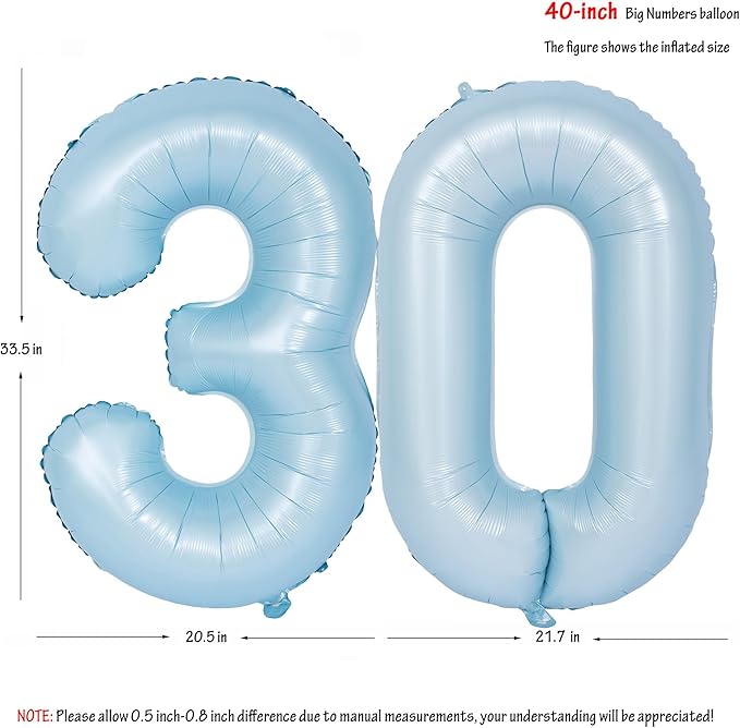 40 In Matte Blue Number Balloons Helium Foil Mylar Balloon Birthday Party banquet Decoration Digital 30