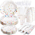 Colorful Birthday Plates and Napkins 350PCS Confetti Colorful Paper Plates Happy Birthday Disposable Tableware Set Serve 50 for Art Paint Party Supplies Bubble Decorations