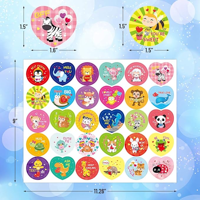 Fancy Land 600 Valentines Sticker for Kids Heart Animal Sticker for Valentine’s Day Party Decoration