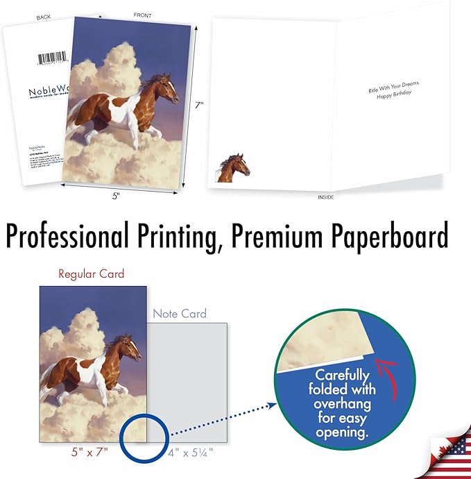 NobleWorks - 1 Galoping Stalion Birthday Card with 5 x 7 Inch Envelope (1 Card) for Men and Women Animal Lovers, Bday Wild Horses C2824BBDG
