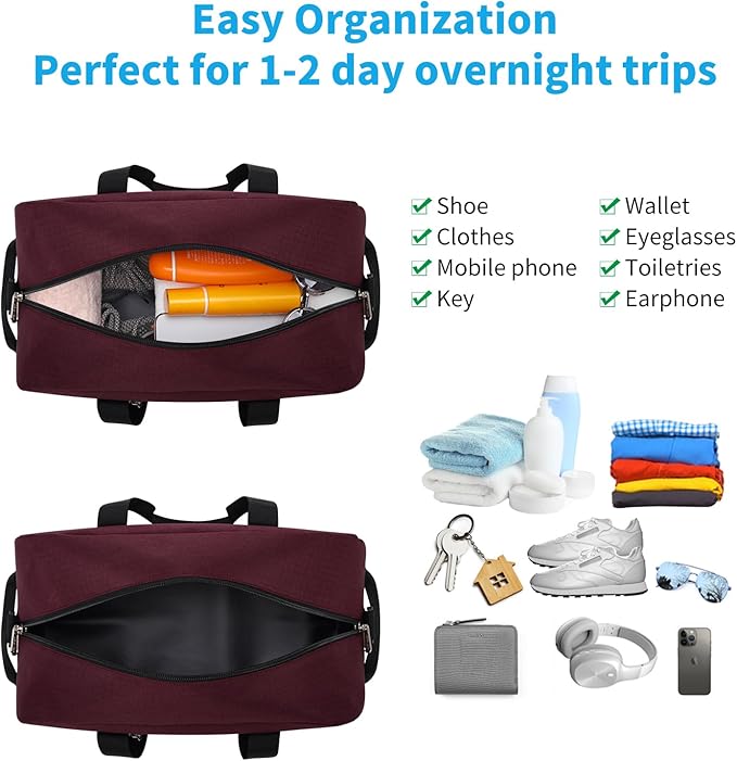 Apenze Small Gym Bag 14 inch lightweight Carry On Mini Duffel Bag for Travel Sport - Wine Red