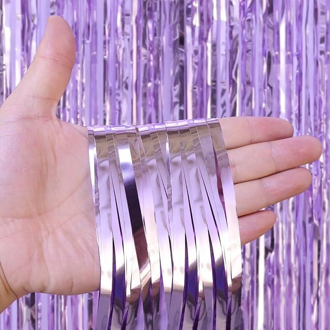 2 Pack Fringe Curtains Backdrops, Foil Fringe Curtains, Door Streamers for Birthday Wedding Bridal Shower Holiday Graduation Party Decorations, Photo Booth Backdrops, Light Purple