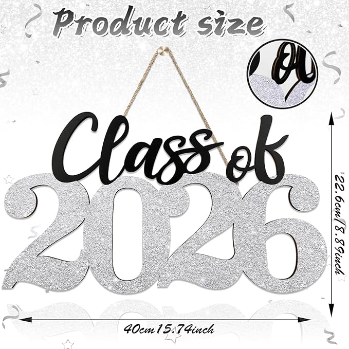 Graduation Decorations 2026 Wood Sign Sliver Class of 2026 Photo Props for College High School Graduation Party Supplies