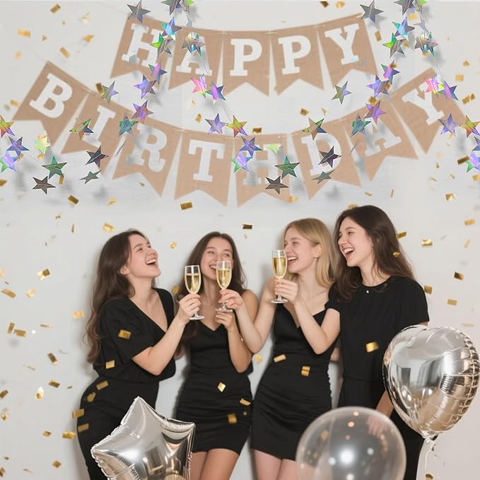 52 Feet Star Garland Banner Decorations for Party,Gold Star Hanging Bunting Banner Hanging Glitter Stars Garland Christmas Birthday Decorations (4 Pack Heart)