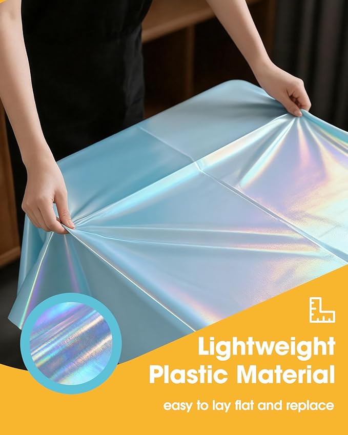 Iridescent Blue Plastic Table Cloth - 4 Pack 54" × 108" Rectangle Disposable Tablecloths for 6FT Tables, Table Cover for Party, Holiday & Gathering Use