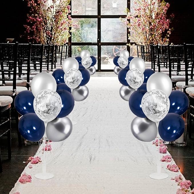 4 Set Balloon Stand with Silver Navy Blue Balloons Centerpiece Table Decorations for Birthday Wedding Anniversary Retirement New Years Graduation Decorations Class of 2026