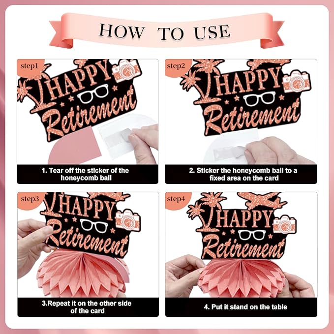 25Pcs Retirement Party Decorations for Women, Rose Gold Happy Retirement Banner Balloons Party Supplies, The Legend Has Retired Farewell Theme Honeycomb Centerpiece Swirl Decor