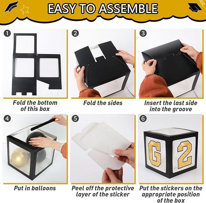 Graduation Decorations Class of 2026-123pcs Black Gold Graduation Party Decorations include Balloon Boxes with Letters, Balloon Arch Kit and Backdrop for 2026 Grad Party Supplies