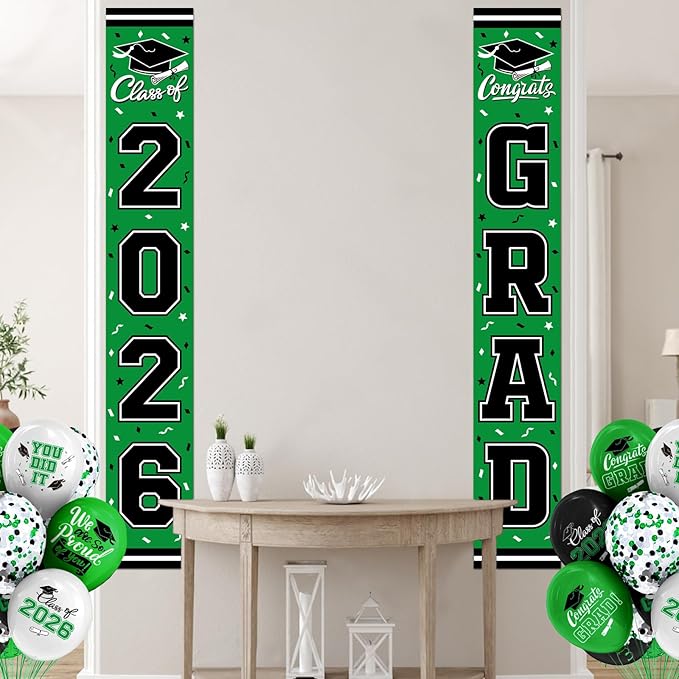 2026 Graduation Decorations,Congrats Grad Banner Backdrop for Class of 2026 Decorations- Green Graduation Party Decorations