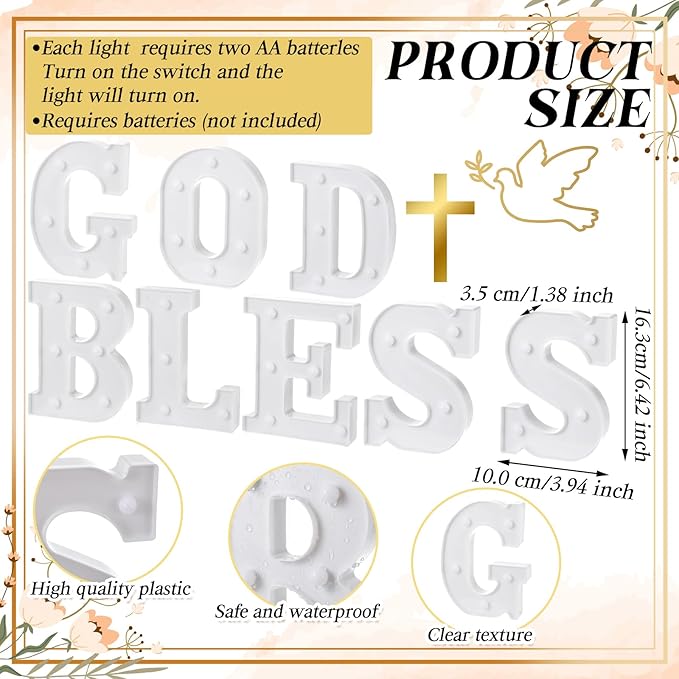 Honoson 8 Pcs First Communion Decorations God Bless Lights up Sign Table Lights Decorations for First Communion Christening Baptism Party Baby Shower Supplies
