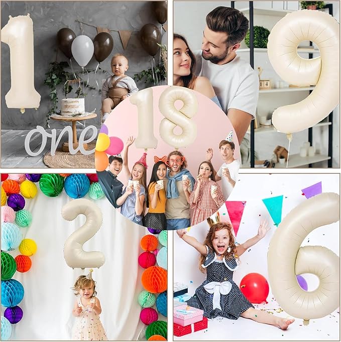 40 inch Cream White Number Balloon Giant Foil Helium Balloons Beige Number 5 Balloon for 5th Birthday Party Anniversary Decorations Supplies