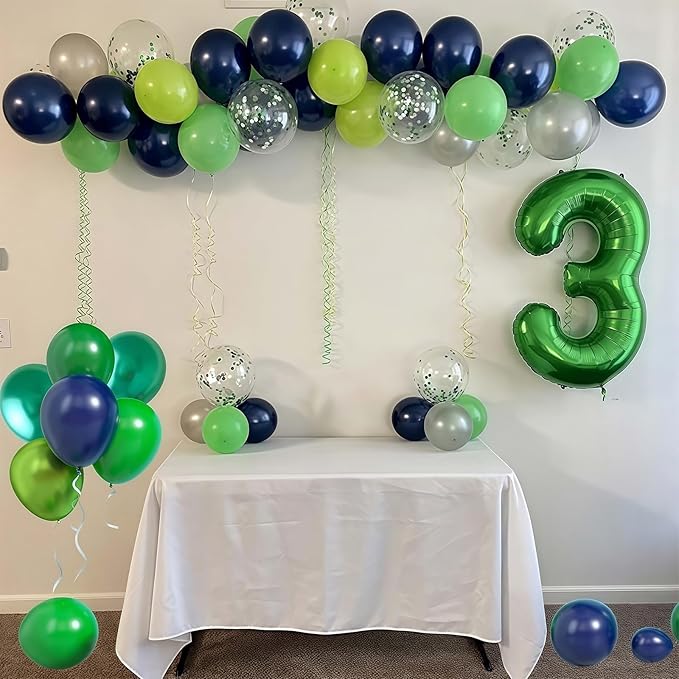 Blue and Green Balloon Garland Kit, Navy Blue Dark Green Balloon Garland Arch Kit with Double Layer Chrome Blue Balloons, Metallic Green Blue Balloons Green Confetti Balloons for Birthday Party Decor