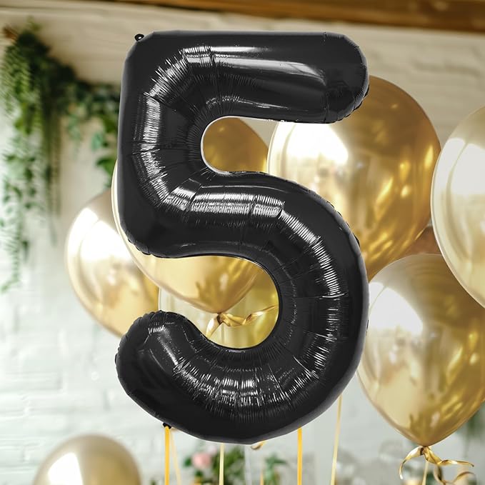 40 Inch Large Black Number Celebration and Decoration Balloon for Birthday Parties, Graduations, Anniversaries, Weddings, Photo Shoots, Special Events - Helium Foil Mylar (Black Number 5)