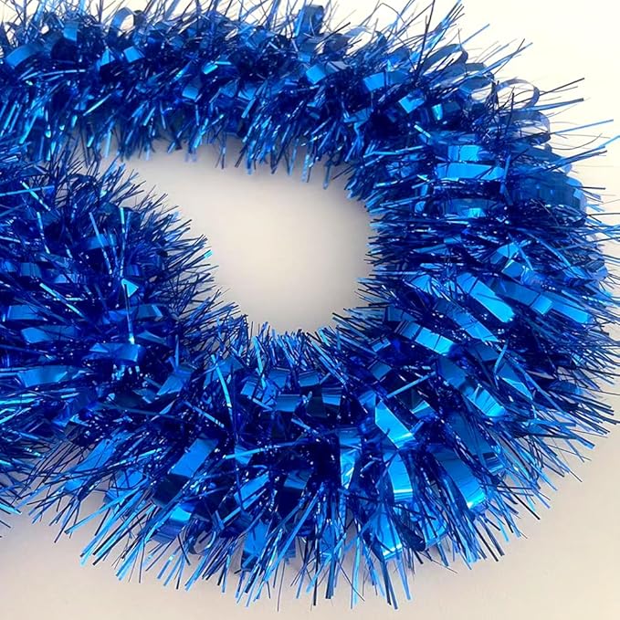 33Ft Christmas Tinsel Garland Shiny Thick Tinsel Xmas Tree Decorations Metallic Twist Foil Garland for New Year Parties Birthday Party Parade Floats Halloween Indoor Outdoor Supplies - Blue