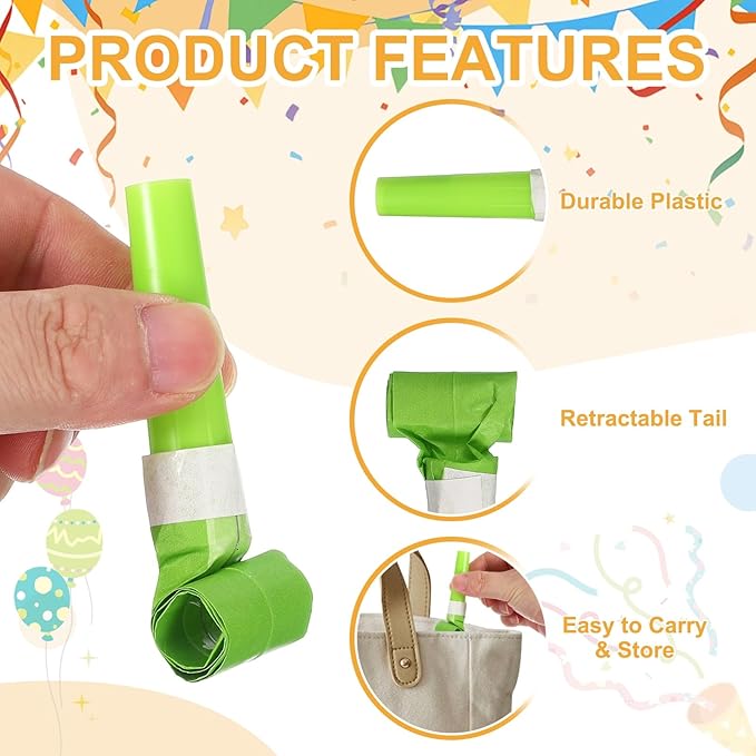 uxcell 20 Pcs Colorful Noise Makers Plastic Party Blowers Party Favors for Birthday Parties Holiday Christmas New Years Gift Favors, Green