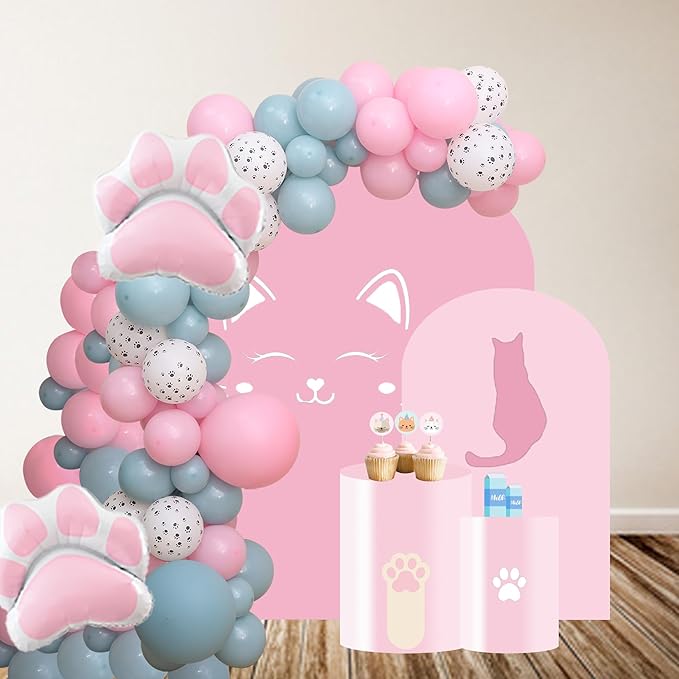 Balloon Combination,99 PCS Dusty Blue Pink Cat Theme Party Balloons Garland Kit with Cat Paw Foil Balloon Arch Kit for Birthday Baby Shower Party Wedding Home Party Summer Party Decorations