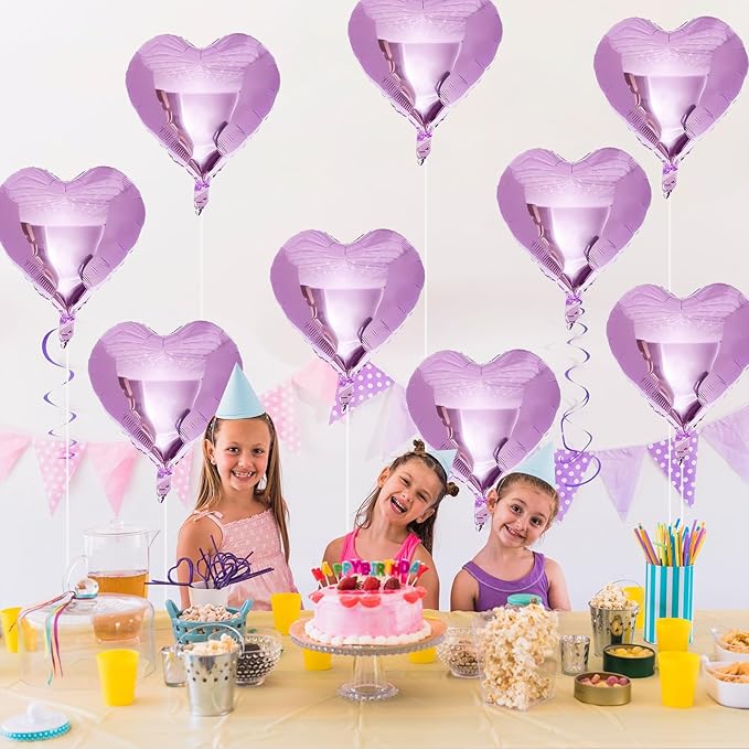 Purple Foil Heart Balloons, 12Pcs Lavender Purple Heart Shape Foil Balloons, 18 Inch Light Purple Helium Heart Balloons for Girls Women Birthday Wedding Baby Shower Valentines Anniversary
