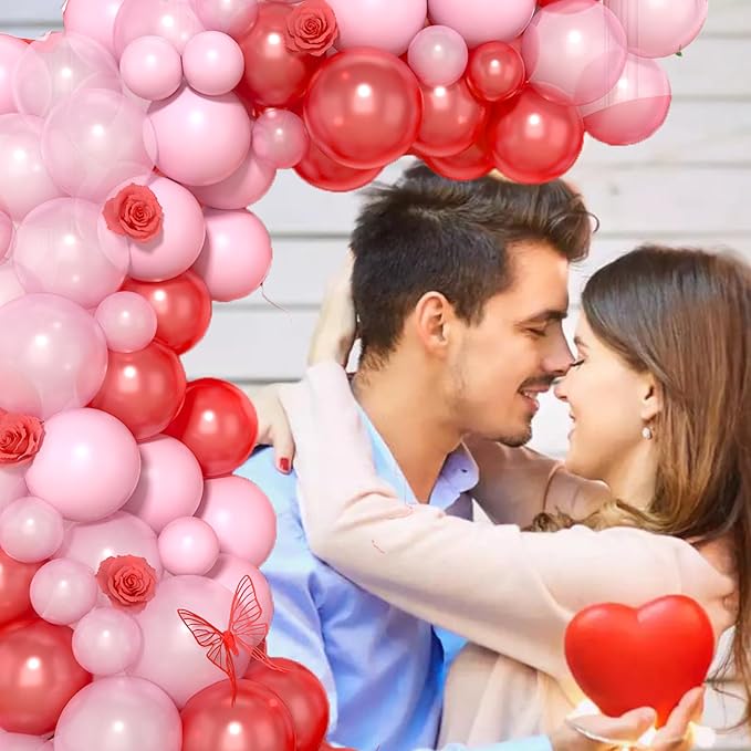 Red and Pink Balloon Arch Kit, 120Pcs Pastel Pink and Red Balloon Garland Kit Pearl Pink Party Balloons Latex Balloons for Valentines Day Decorations Birthday Baby Shower Wedding