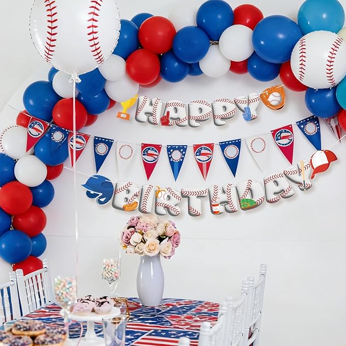 Baseball Happy Birthday Banners Baseball Happy Birthday Bunting Decorations Sports Banner for Kids Boys Sports Themed Party Carnival Party Decorations Supplies