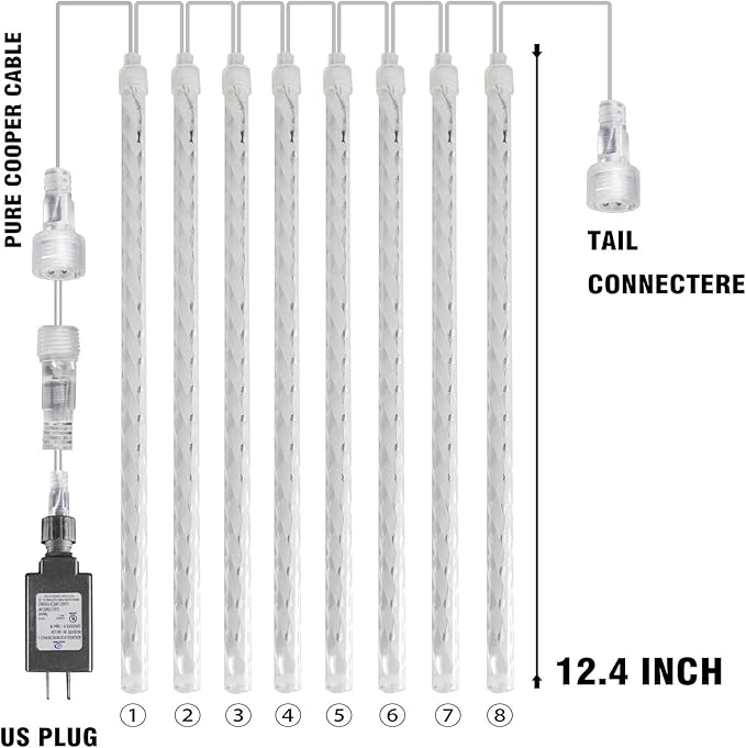FUNPENY Meteor Shower Rain Lights, 288 LED Christmas Lights Icicle Snow Falling Halloween Light Outdoor Raindrop Light, 30cm 8 Tubes Xmas Tree Holiday Christmas Halloween Decoration, Blue