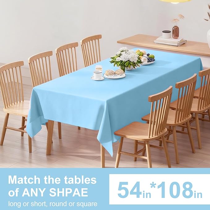 Light Blue Tablecloth - 3 Pack 54" × 108" Rectangle Disposable Light Blue Plastic Table Cloth, Waterproof Table Cover for Party, Holiday & Gathering Use