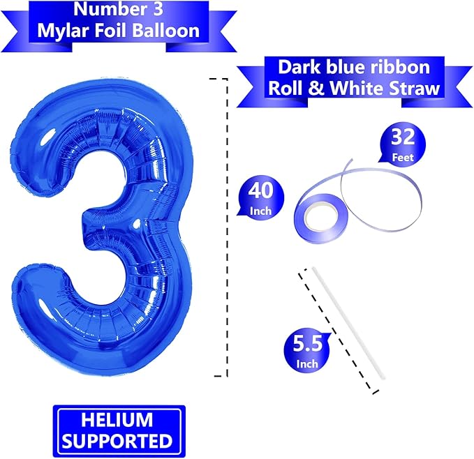 Number Balloons Navy Blue Balloons - Giant Number 10 Balloon, 10 20 30 40 50 Numbers Balloon Birthday Decorations, Blue Party Supplies for Boy Men