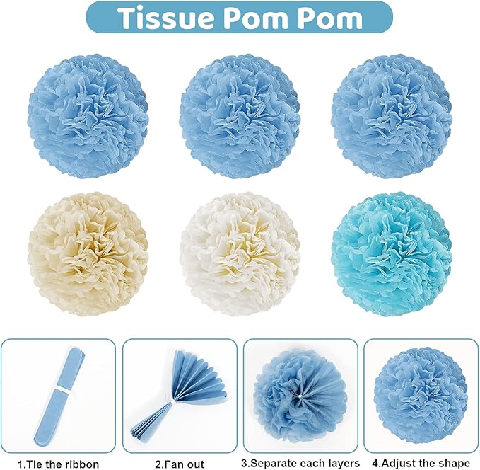 Ouddy Party Dusty Blue Baby Shower Decorations for Boy with Welcome Baby Banner Baby Boy Blue Champagne Sand Foil Balloons Fringe Curtains Paper Pom Poms for Baby Shower Gender Reveal Party Supplies