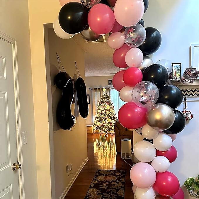 Pink and Black Balloon Garland Kit, 114 Pcs Hot Pink Pastel Pink Black White Confetti Latex Balloons Balloon Arch for Girls Women Cartoon Birthday Wedding Baby Bridal Shower Party Decorations
