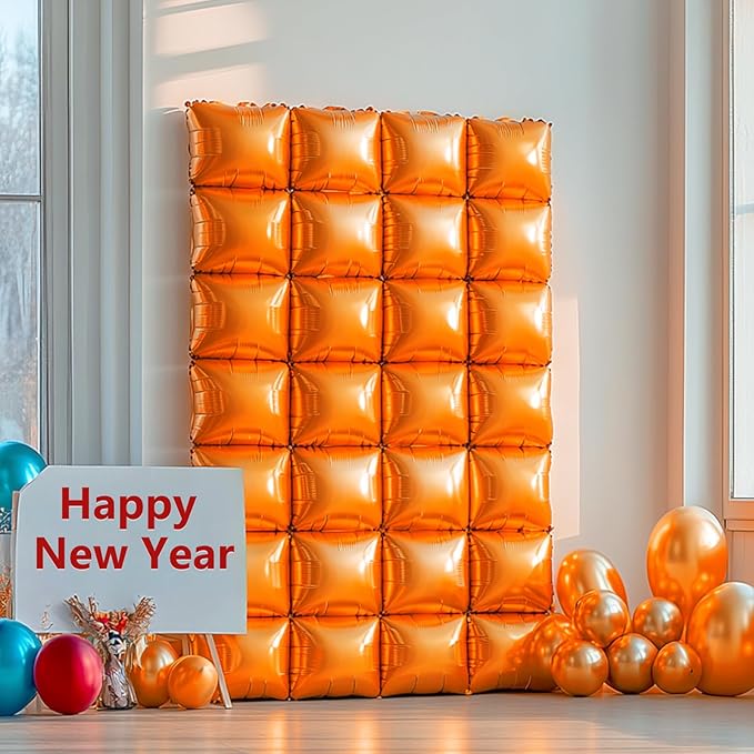 NISOCY Thanksgiving Fall Balloons 25PCS Orange Square Foil Balloons Wall Backdrop Double Sided Orange Balloon Tunnel Arch Kit for Birthday Graduation Wedding Halloween Baby Shower Party Decorations