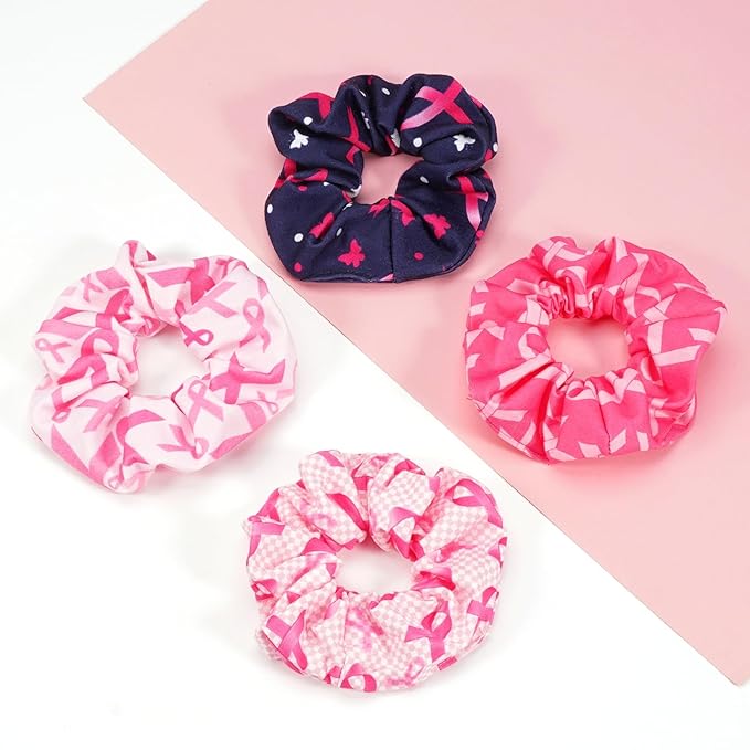 Hair Tie Breast Cancer Hair Scrunchies Pink Ribbon Hair Ties for Women Girls Plaid Butterfly Breast Cancer Awareness Elastic Scrunchy Hair Accessories Gift